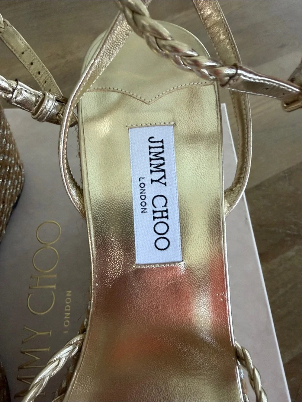 Jimmy Choo Metallic gold Dree wedges NIB and dust bag!!